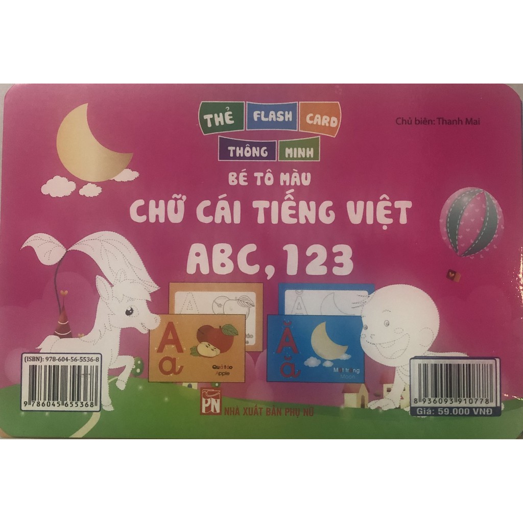 Sách- Thẻ flash card thông minh- bé tô màu chữ cái tiếng Việt ABC, 123