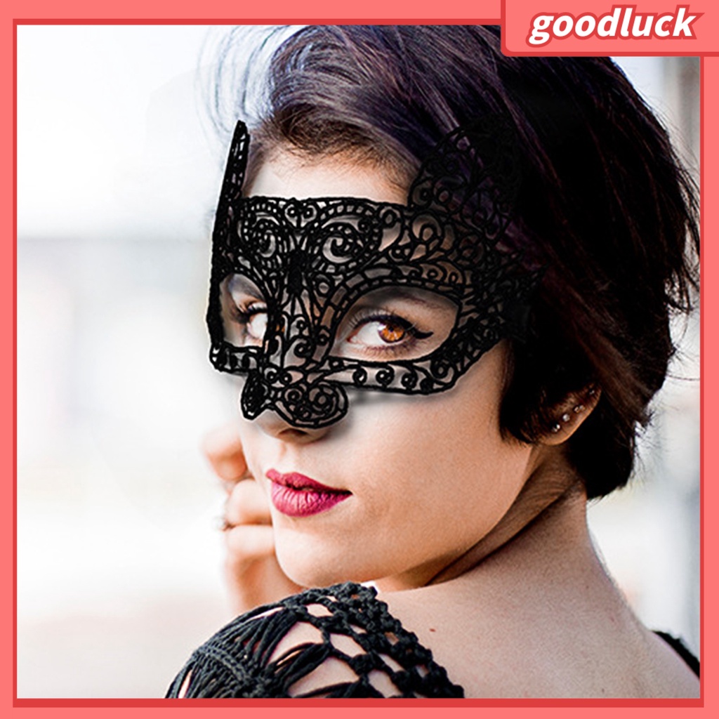 Mặt nạ mắt màu đen phối ren che phủ dùng hóa trang Halloween