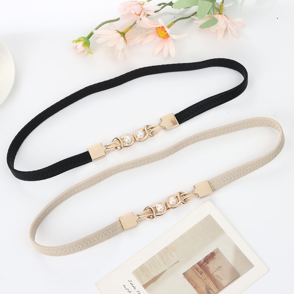 Dây thắt lưng co giãn đính hạt ngọc trai nhân tạo nhiều màu sắc tùy chọn thời trang dành cho nữ
