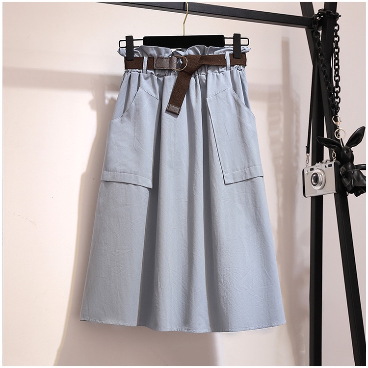 Chân váy midi TODOBLACK cotton lưng cao màu trơn có thắt lưng thời trang xuân hè xinh xắn cho nữ
