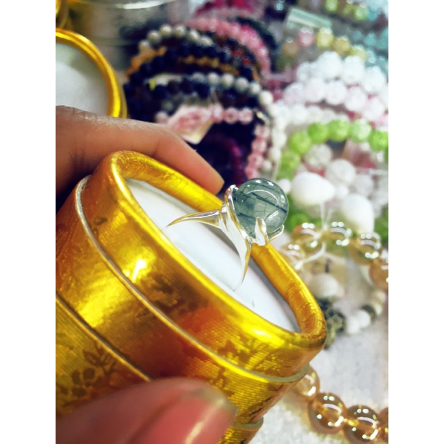 Nhẫn thạch anh tóc bọc bạc ta