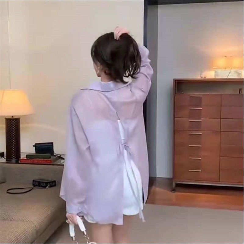 Áo Sơ Mi Chống Nắng Dáng Rộng Xẻ Tà Sau Lưng Phong Cách Hàn Quốc Thời Trang Xuân Hè 2022 Dành Cho Bạn Nữ