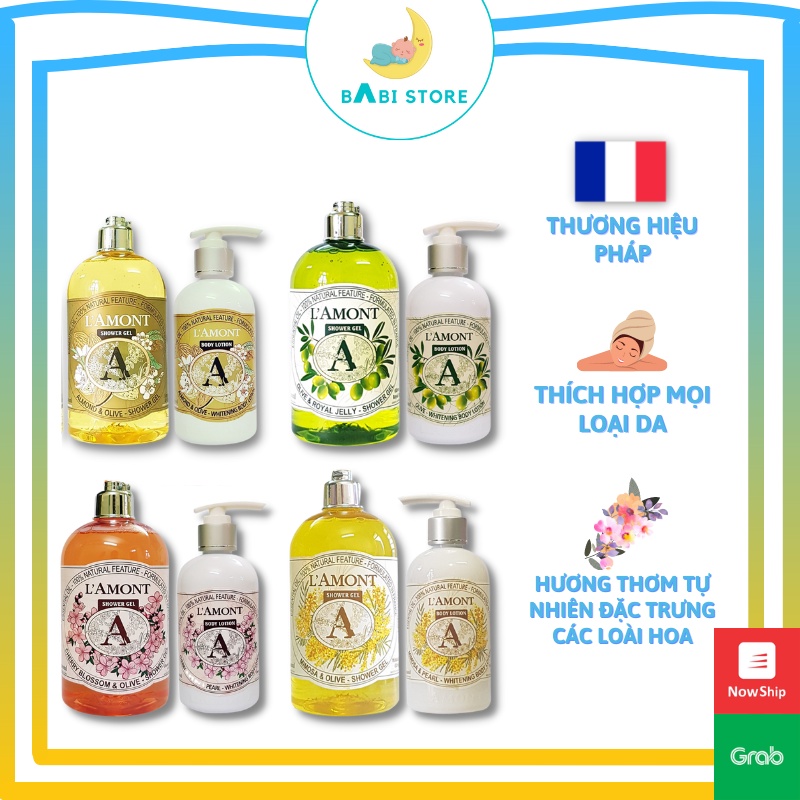 Combo Chăm Sóc Da Lamont, L'amont En Provence Sữa Tắm (500ml) + Sữa Dưỡng Thể (250ml) các loại - BabiStore