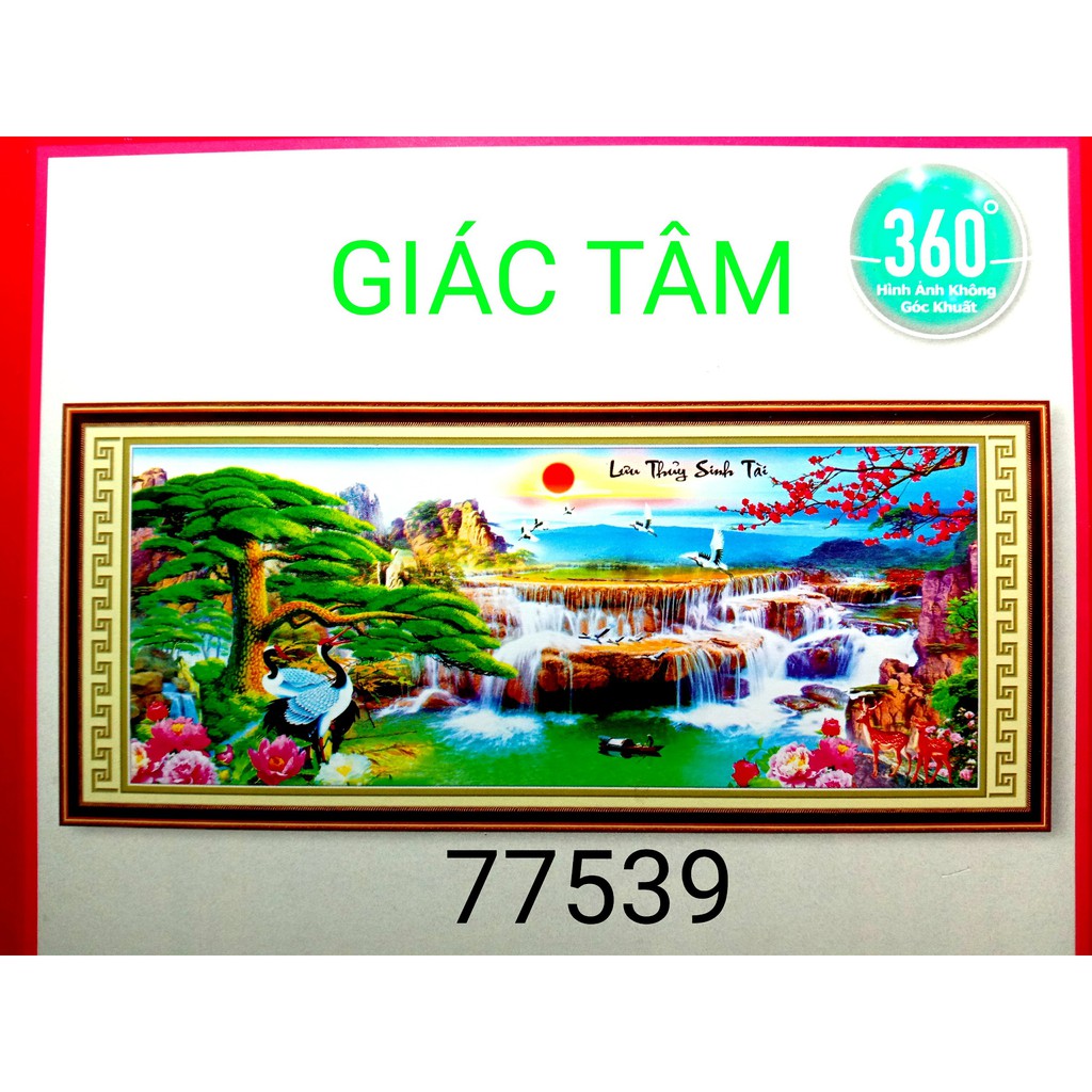 Tranh đá LƯU THỦY SINH TÀI - 113x50cm - 77539 - CẢNH NÚI THÁC NƯỚC MẪU ĐƠN MAI ĐÀO TÙNG HẠC NAI CHỮ - tranh đá chưa làm