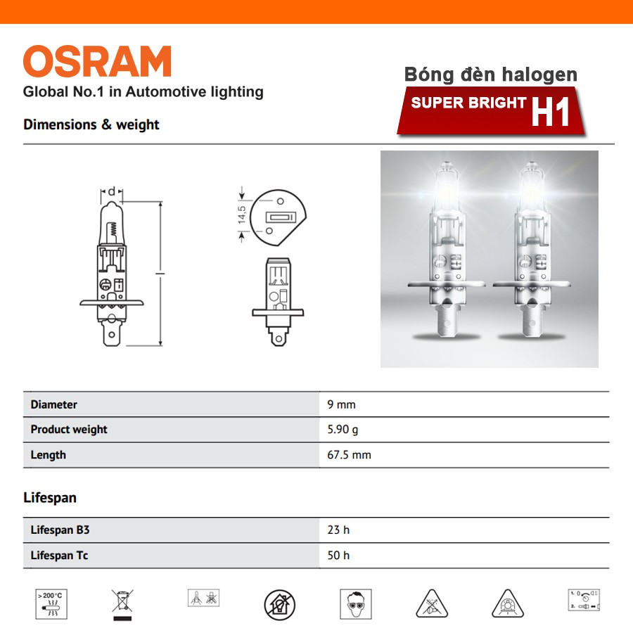 Bóng Đèn Halogen OSRAM Super Bright H1 24V 100W Nhập Khẩu Chính Hãng