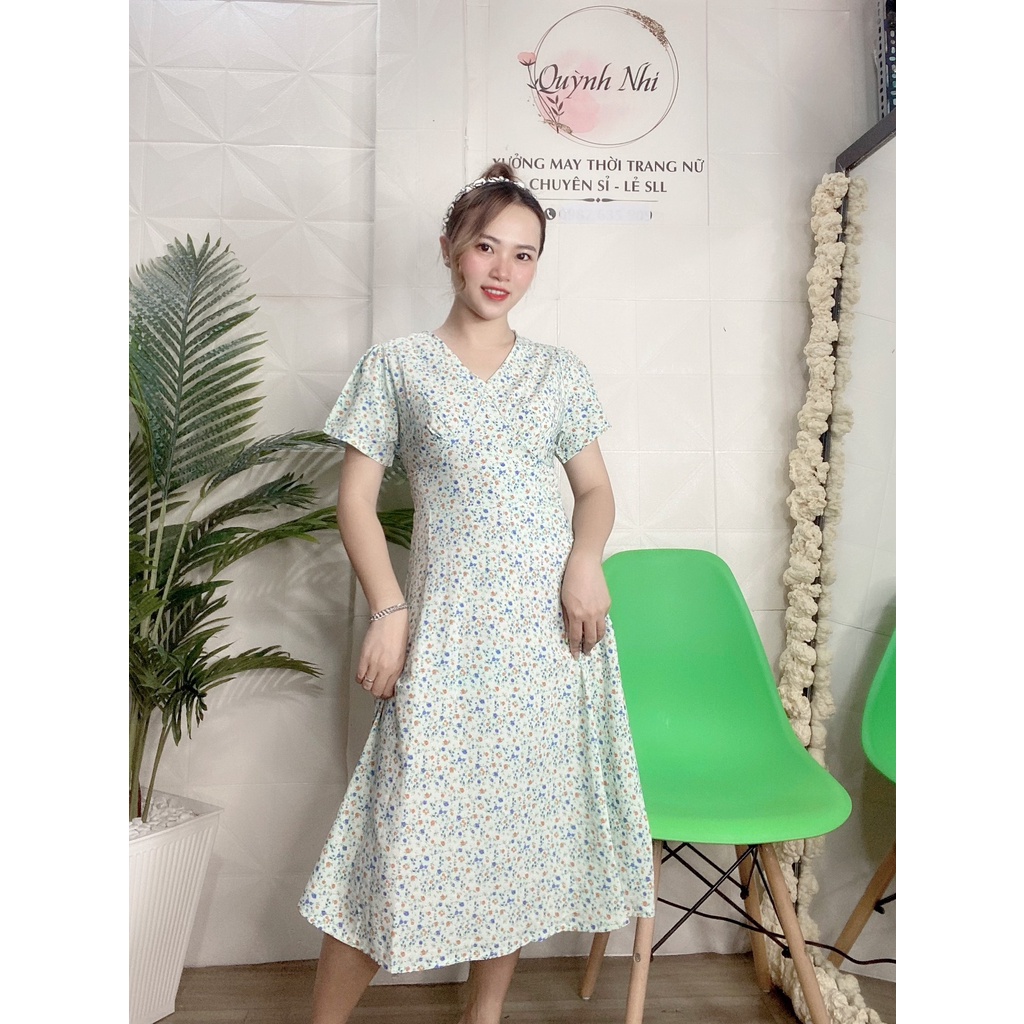 ĐẦM CỔ V HOA NHÍ TAY BÚP DÁNG XÒE CÓ SIZE - MT21