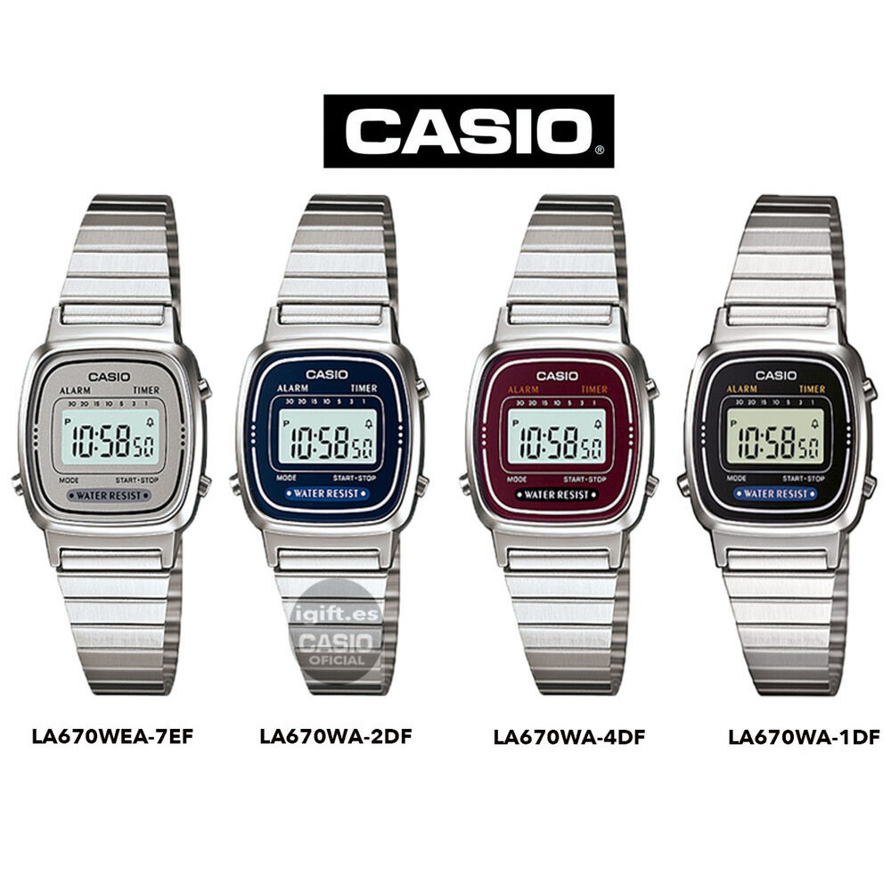 Đồng hồ điện tử nữ CASIO chính hãng LA670W, dây kim loại