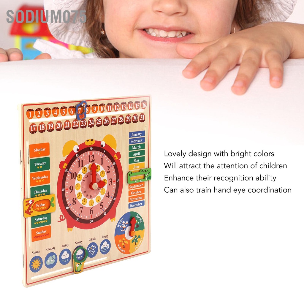 Có thể bán buôn Đồng hồ trẻ em Đồ chơi bằng gỗ Đa chức năng 6 trong 1 Giáo dục Thời tiết theo mùa lịch cho giáo sớm Sodium075 Hàng giao ngay