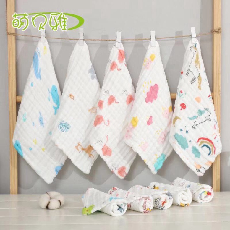 Set 5 khăn mặt xô 6 lớp sợi tre cho bé KT 30x30cm (túi zip)