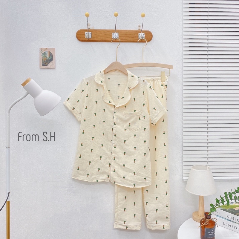 Set ngủ pyjama  chất đũi xốp hoạt hình dễ thương Bộ ngủ pijama cao cấp dài tay