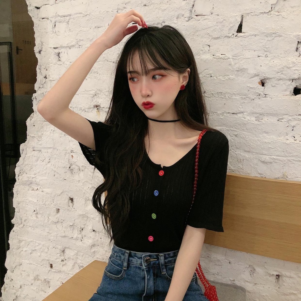 Áo Thun Lụa Lạnh Dệt Kim Tay Ngắn Dáng Rộng Che Phủ Bụng Kiểu Hàn Quốc Thời Trang Mùa Hè Cho Bạn Gái