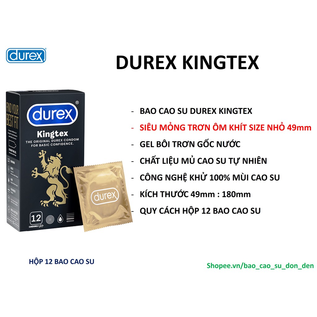 [DUREX] COMBO 12 bao cao su siêu mỏng ôm khít Durex Kingtex size 49mm + 12 bao cao su kéo dài thời gian Durex Performa