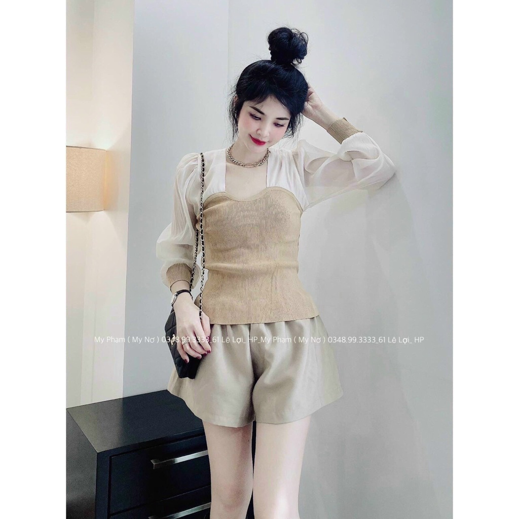 Áo Thun Gân Kiểu Mới Cổ Vuông Phối Tay Dài Von Dễ Thương TTSA1512