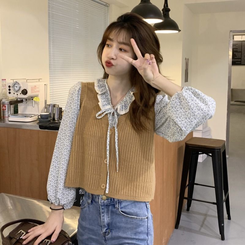 Bộ áo dệt kim cổ chữ v dáng rộng phối quần short thanh lịch cho nữ