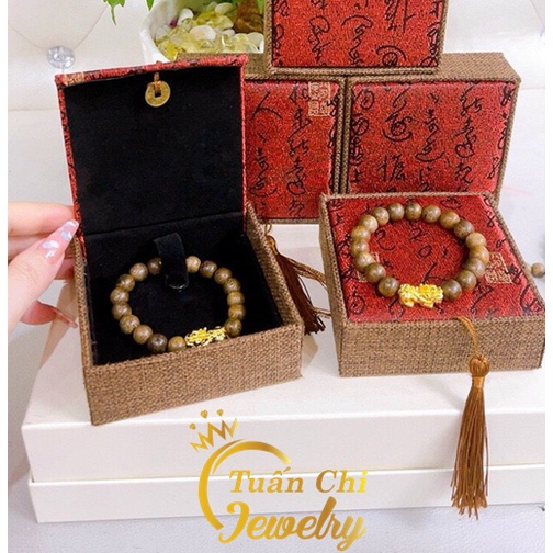 ⚡ẢNH THẬT⚡ Vòng tay Trầm Hương tặng hộp gấm đẹp - Vòng gỗ kết hợp phụ kiện tỳ hưu bạc xi vàng tài lộc, may mắn