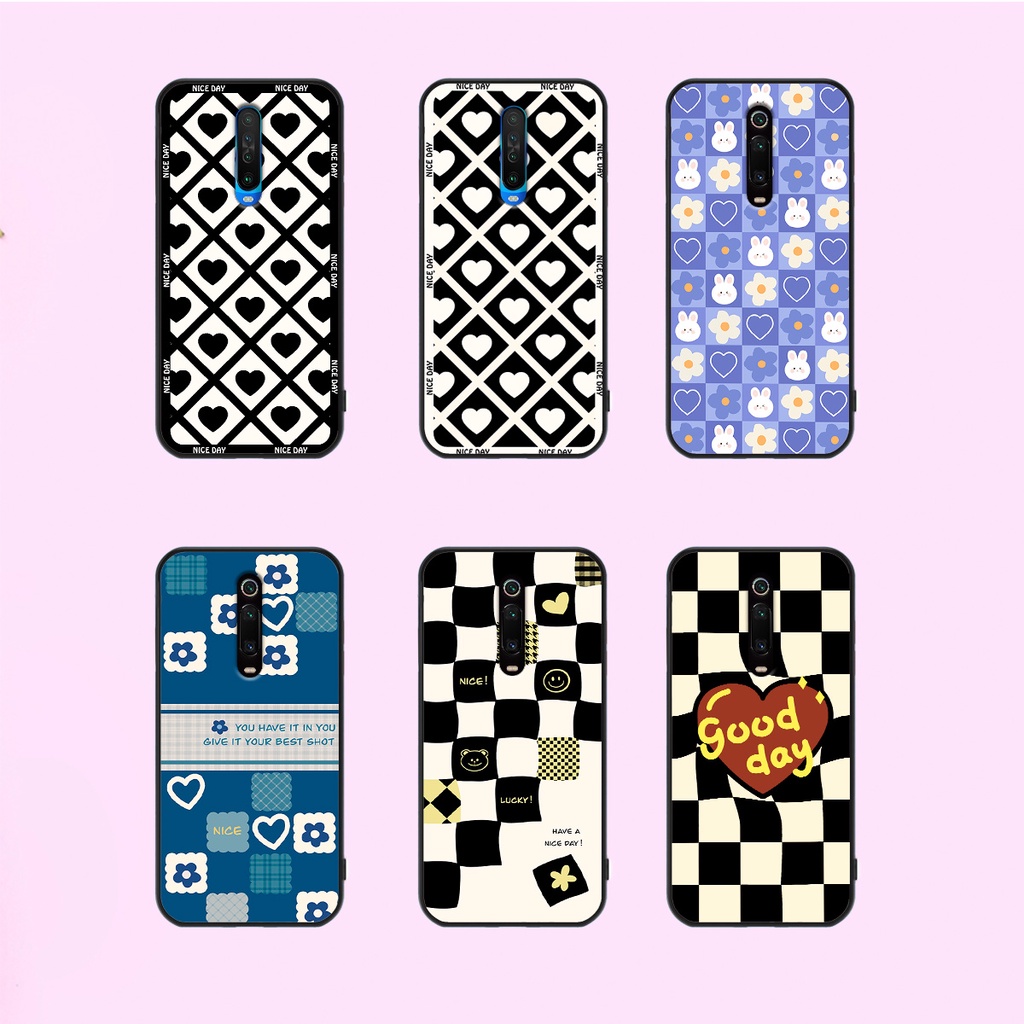 Ốp lưng Redmi K20/K20 Pro - Redmi K30 - Xiaomi Mi 9T in hoạ tiết caro trái tim đen trắng, gấu bear cute đáng yêu