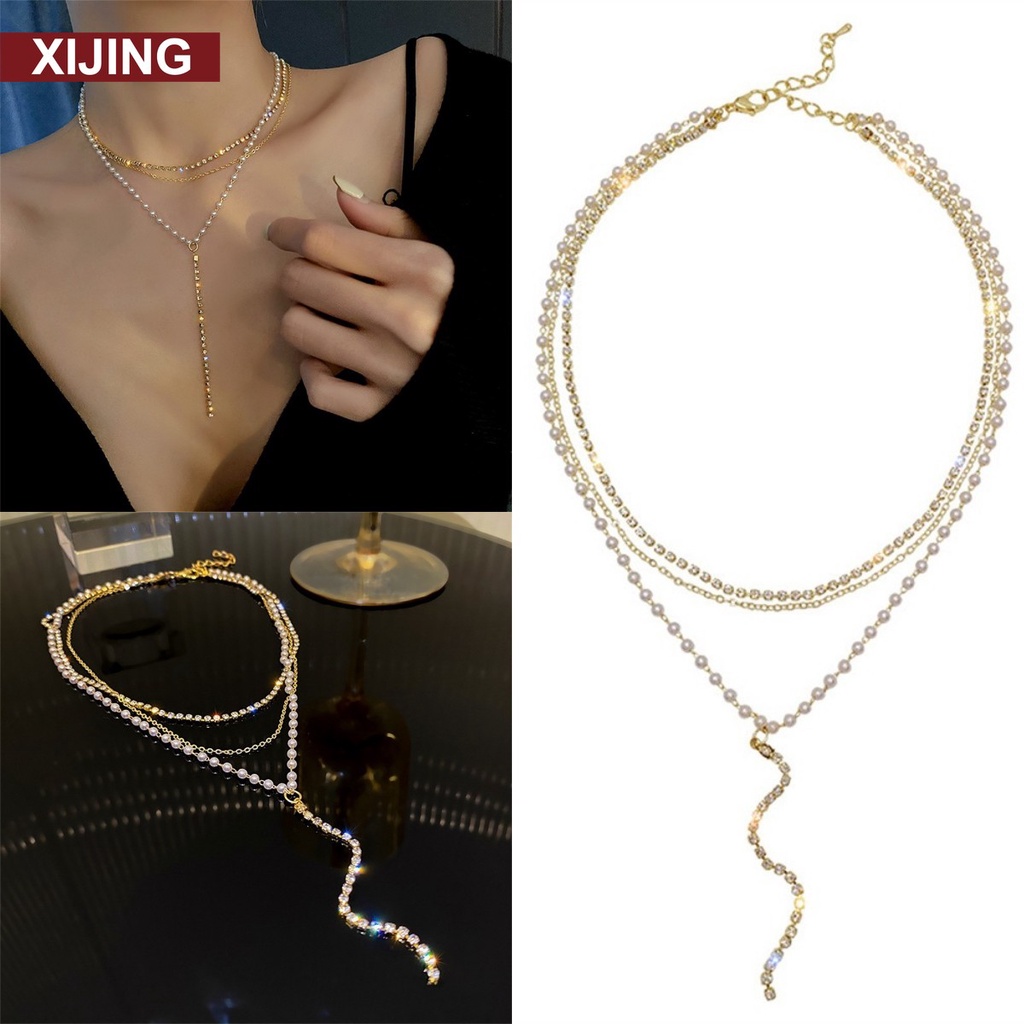【COD】Vòng cổ Nữ Nhiều Lớp Đính Đá Ngọc Trai Nhân Tạo Thời Trang