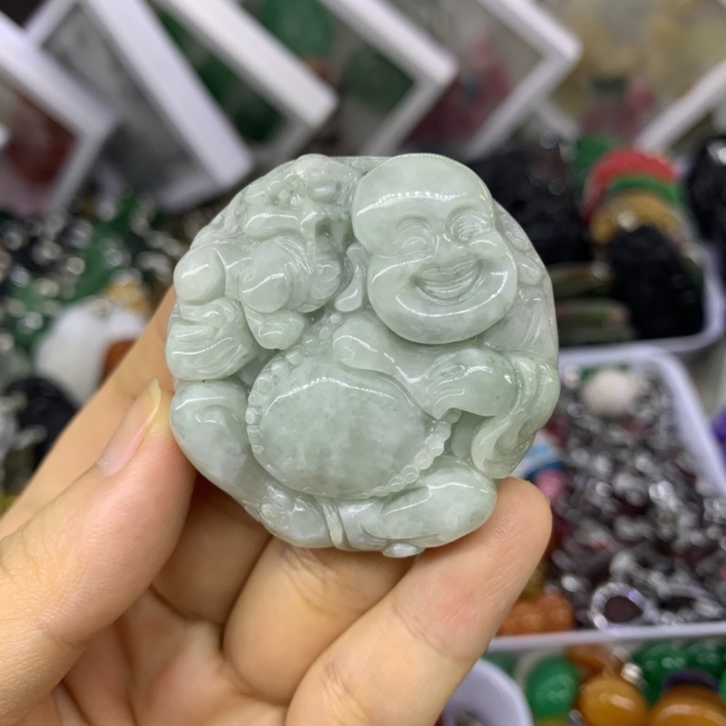 Mặt Dây Chuyền Hình Cụ Di Lặc Cười Hoan Hỉ Đá Ngọc Cẩm Thạch Có Tặng Kèm Dây Đeo
