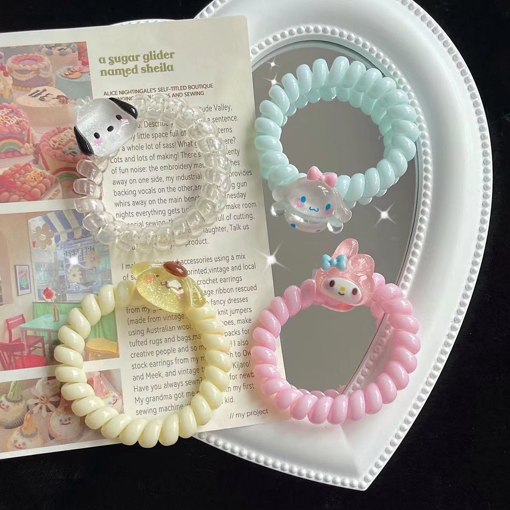 Dây Cột Tóc Cao Su Co Giãn Trong Suốt Lấp Lánh In Hình Chú Chó Cinnamon Dễ Thương Dành Cho Học Sinh