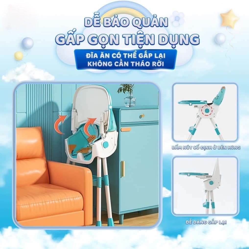 Ghế Ăn Dặm Ngả Lưng, Gấp Gọn, Có Bánh Xe Umoo UM-05117/05145 Cao Cấp