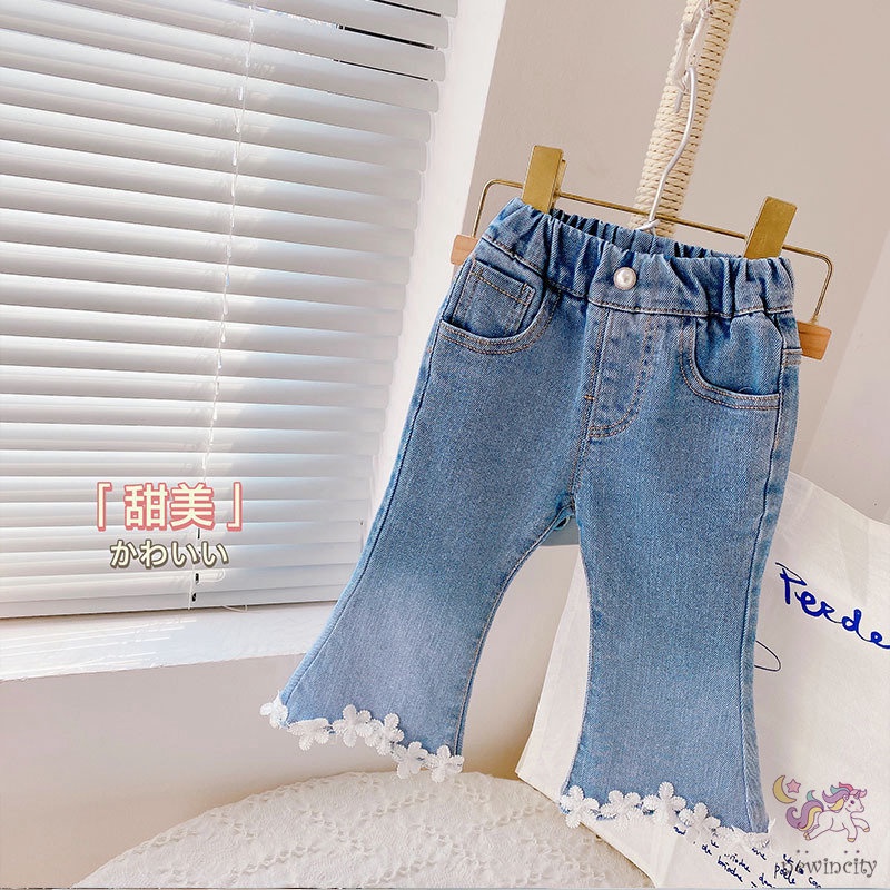 Bộ Áo In Hoa + Quần Denim Thời Trang Mùa Thu Hàn Quốc Dành Cho Bé Gái