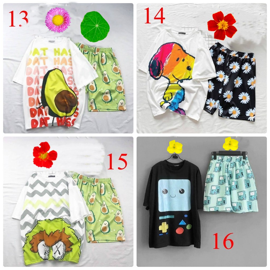 Set bộ ngủ UNISEX quần cartoon kèm áo tay lỡ siêu dễ thương có ảnh/video thật