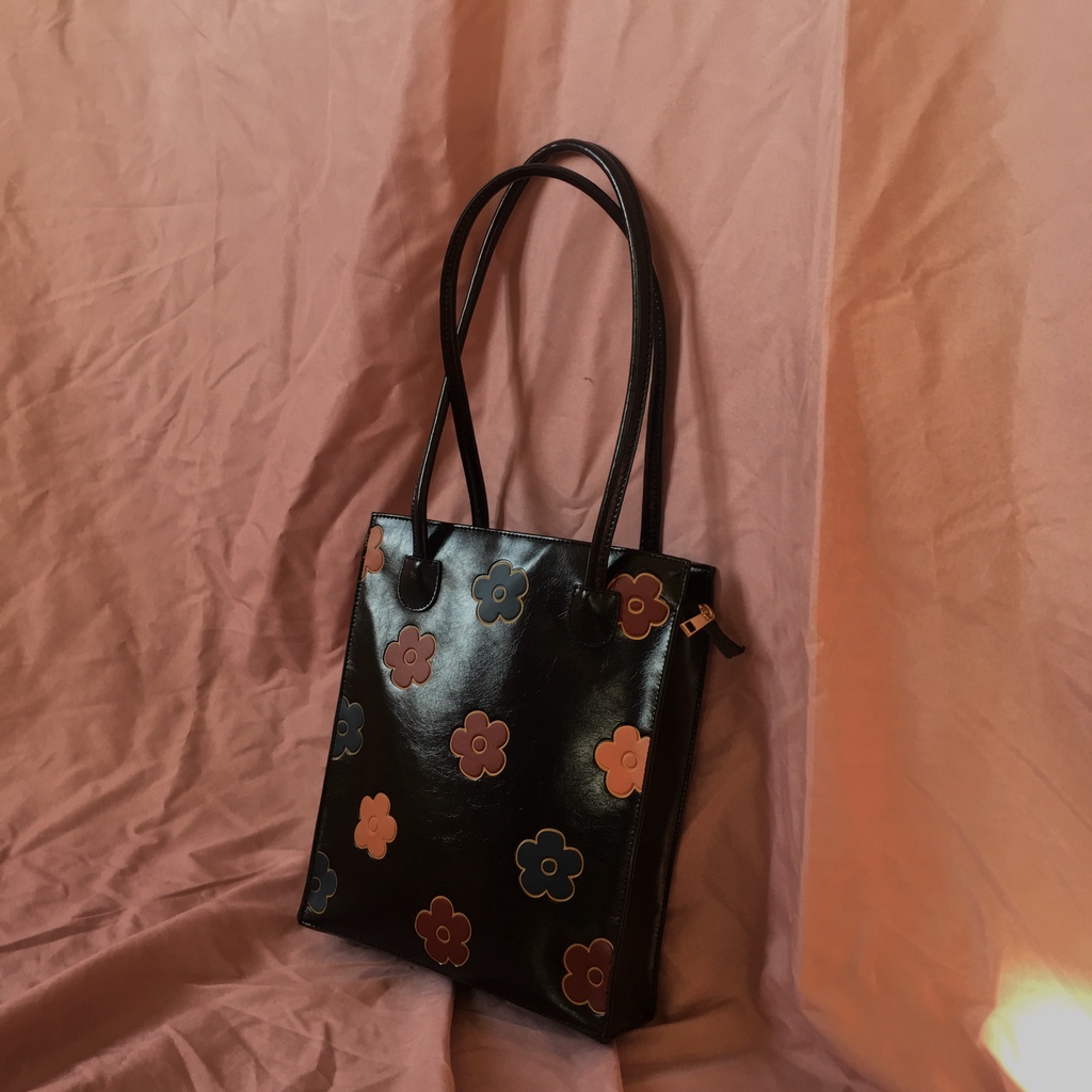 Túi Xách Da Bóng Họa Tiết Hoa Phong Cách Retro Hàn Quốc