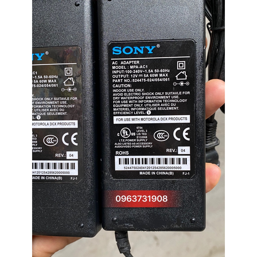 Cục nguồn Sony model MPA AC1 12V 5A chính hãng Sony