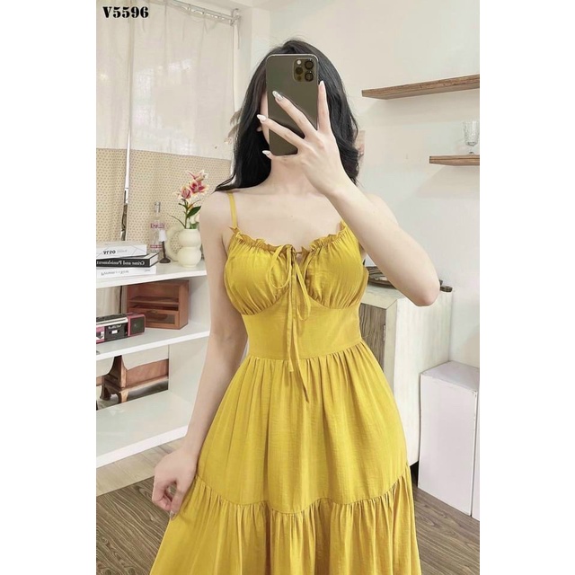 Đầm Hai Dây Phối Bèo Có Mút Ngực Nhún Tầng Mặc Đẹp Tôn Dáng Chất Lụa Mịn Mát Phù Họp Đi Chơi, Mặc Nhà, Du Lịch [NEW UNIS