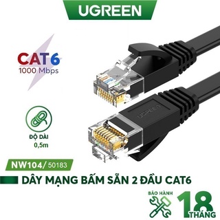 Dây mạng cat 6 utp gigabit ethernet dây dạng dẹt đúc sẵn 2 đầu chính hãng ugreen 50183 nw104 dài 0,5m