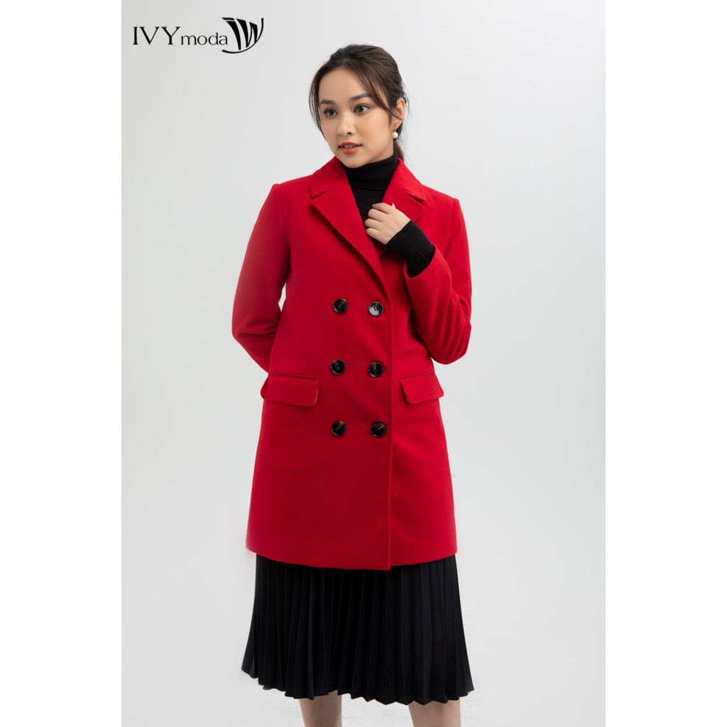 Áo khoác dạ nữ dáng dài 6 khuy IVY moda MS 71C5976