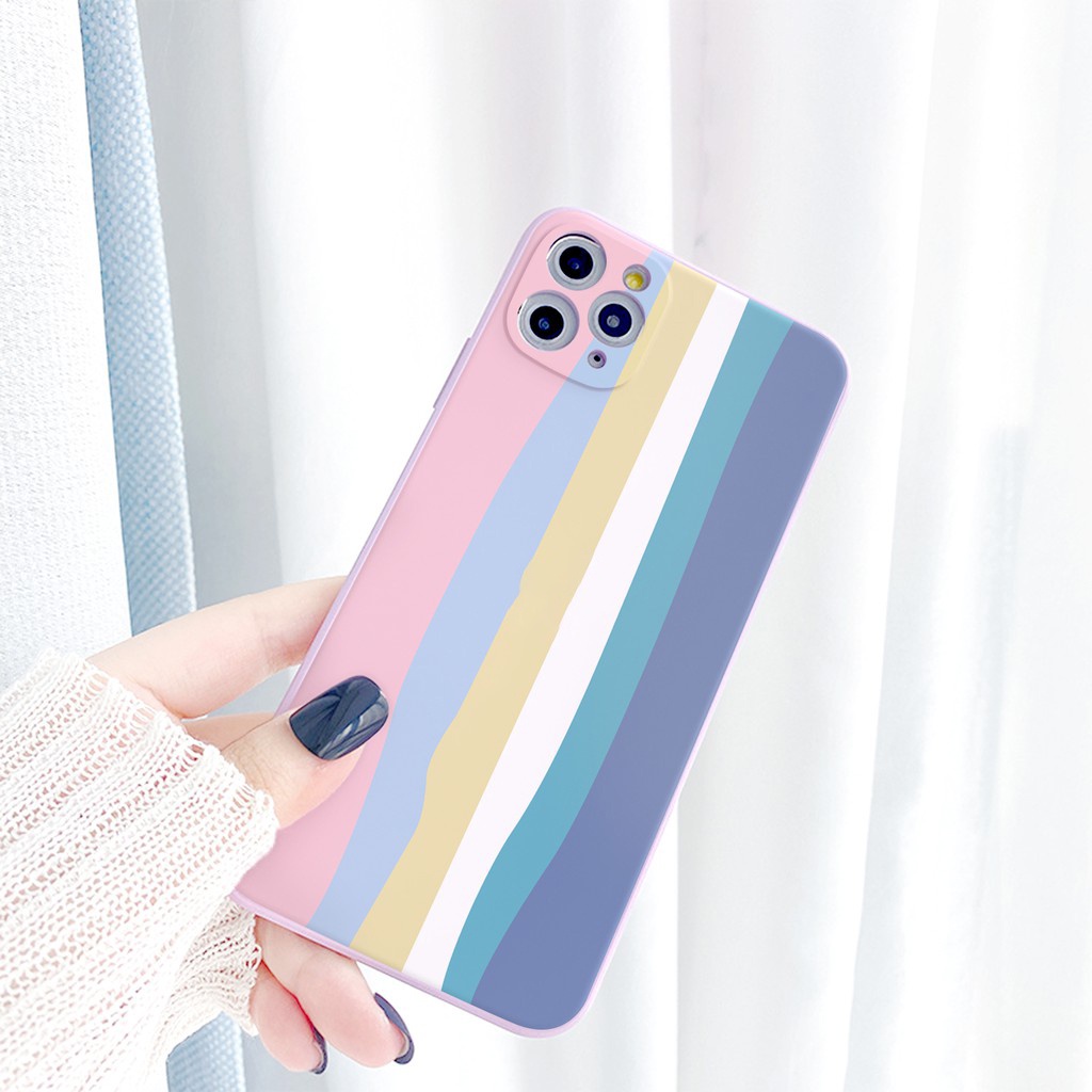 Ốp Lưng iPhone Cạnh Vuông Sọc Cầu Vồng Bảo Vệ Camera 6/6plus/6s/6splus/7/7plus/8/8plus/x/xs/xsmax/11/12/13/promax
