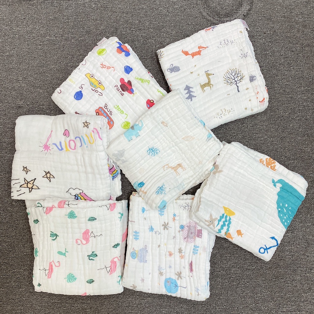 Khăn Tắm Organic 4 Lớp Có Hình Born Because Mẫu Mới Mềm Mại Thấm Hút Tốt