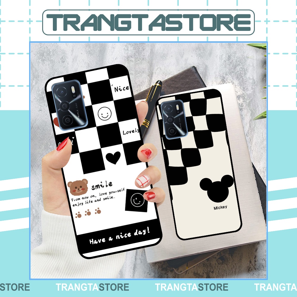 Ốp Oppo A16 / A16s in hình sọc caro, họa tiết đen trắng dễ thương