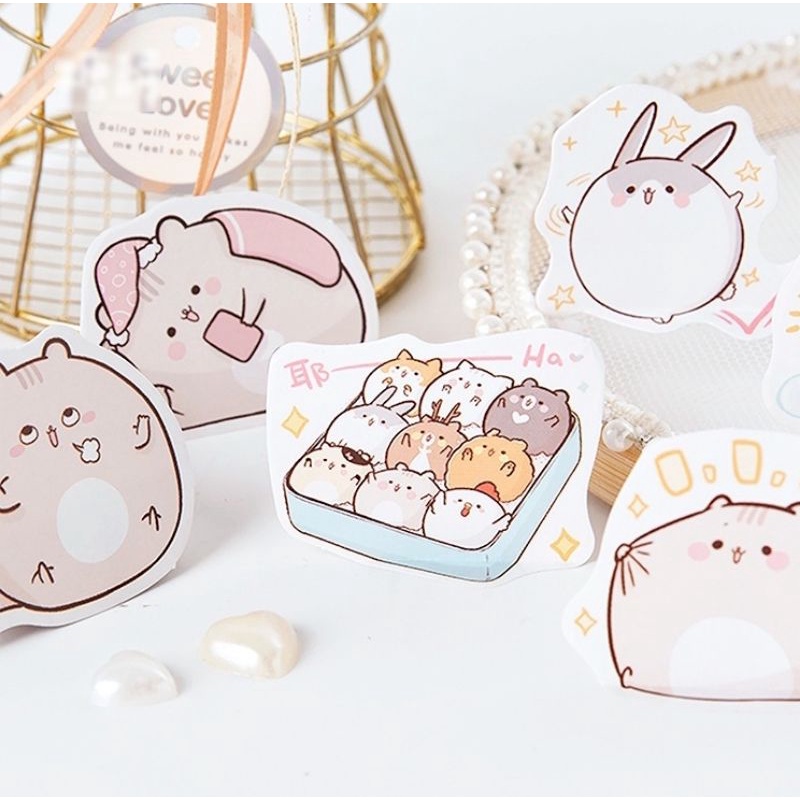 STICKER mèo ú na ú nần cưng xỉu hộp 45 miếng dán trang trí sổ tay, ốp lưng điện thoại, vật dụng đáng yêu