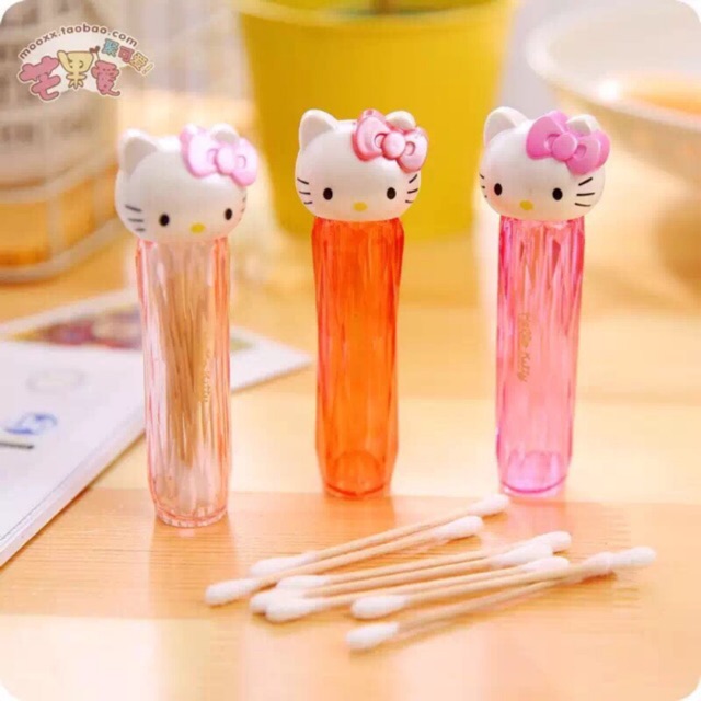 Ống đựng tăm và bông tăm Hello Kitty