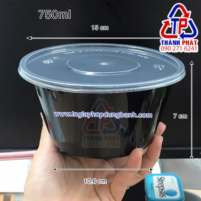 Thố nhựa đen 750ml có nắp  – Tô nhựa đen đựng mì trộn - tô nhựa đựng hủ tiếu