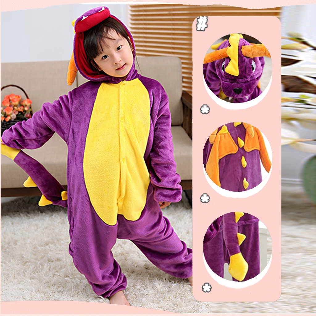 Bộ Khủng Long Cho Bé Màu Tím Bộ đồ thú Chất Nhung Mịn