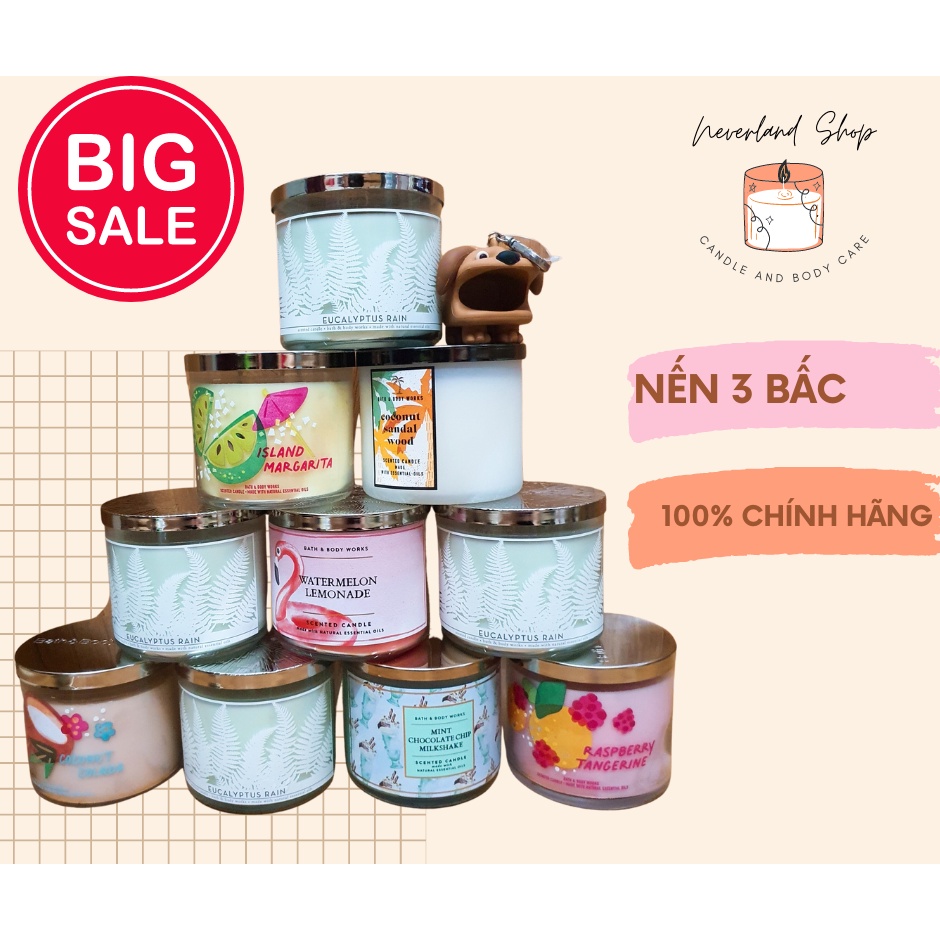 Nến Thơm 3 Bấc Bath And Body Works Thư Giãn Mùi Noel, giáng sinh, Coffee, Champagne Toast, Gingham
