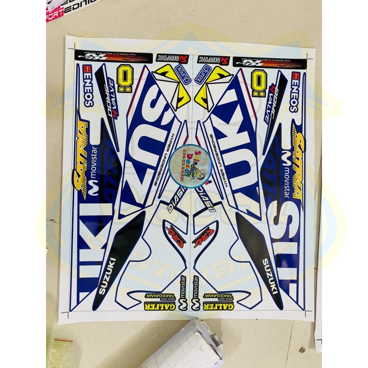 ( Quí khách vui lòng mang ra tiệm cho thợ dán ) Tem satria fi movistar xanh chữ vàng