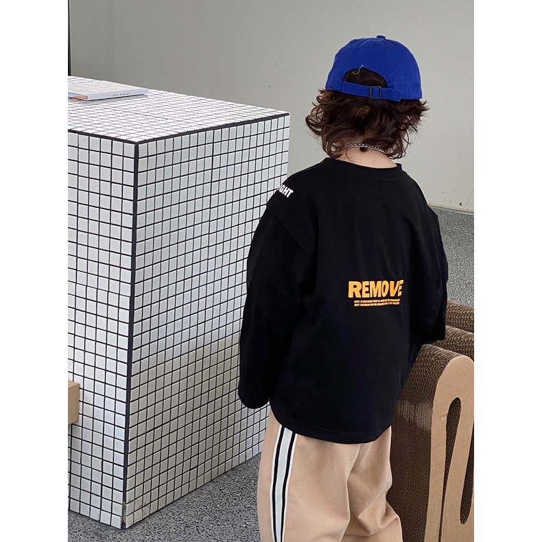 A204- Áo thun dài tay bé trai chữ RE size 90 -150, quần áo trẻ em thu đông phong cách hàn quốc