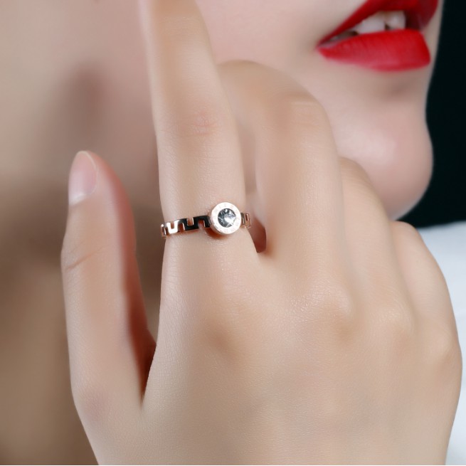 Nhẫn Mặt Tròn Số La Mã Ti Tan Không Đen TT 0583