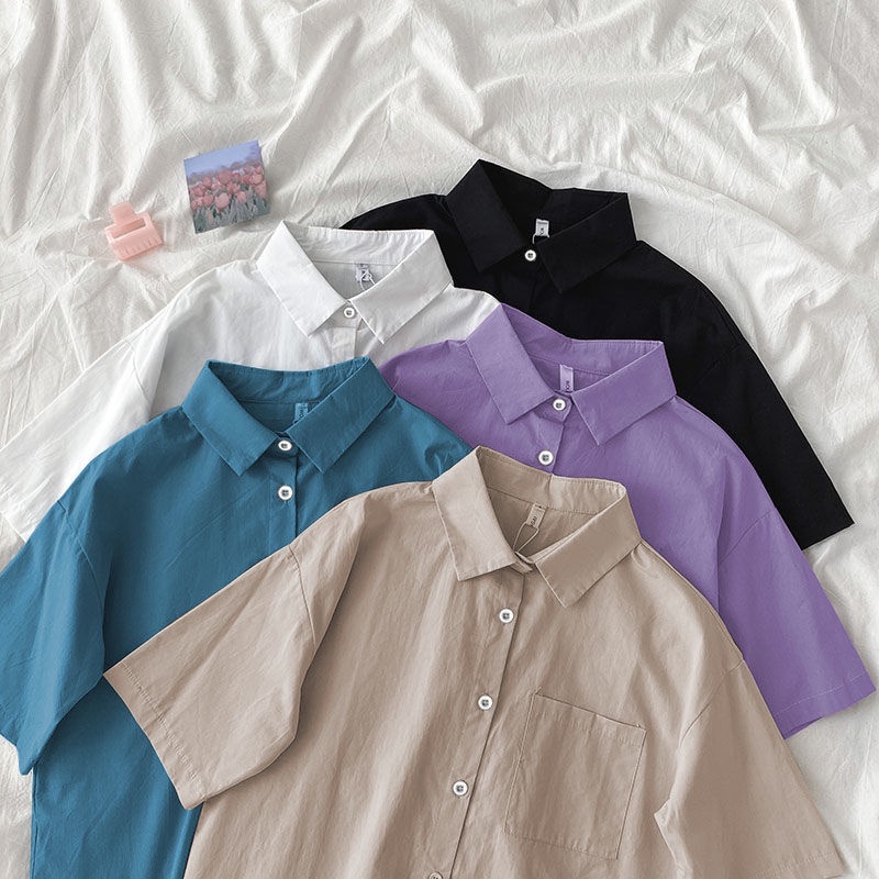 Áo sơ mi bằng voan ngắn tay in họa tiết độc đáo phong cách retro Hàn Quốc 2021