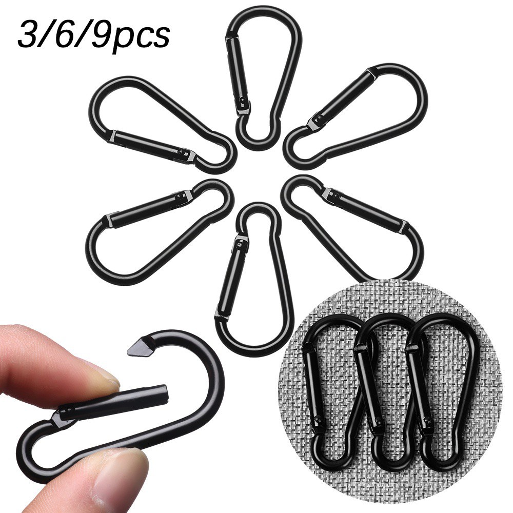Set 3/ 6/ 9 móc chữ D bằng hợp kim nhôm màu đen tiện dụng cho các hoạt động ngoài trời