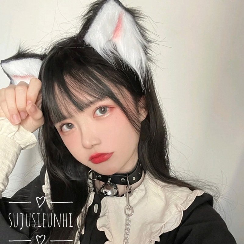 (5 màu) 1 đôi kẹp tóc tai mèo 3 màu lông tơ dài có viền cosplay mèo neko dễ thương