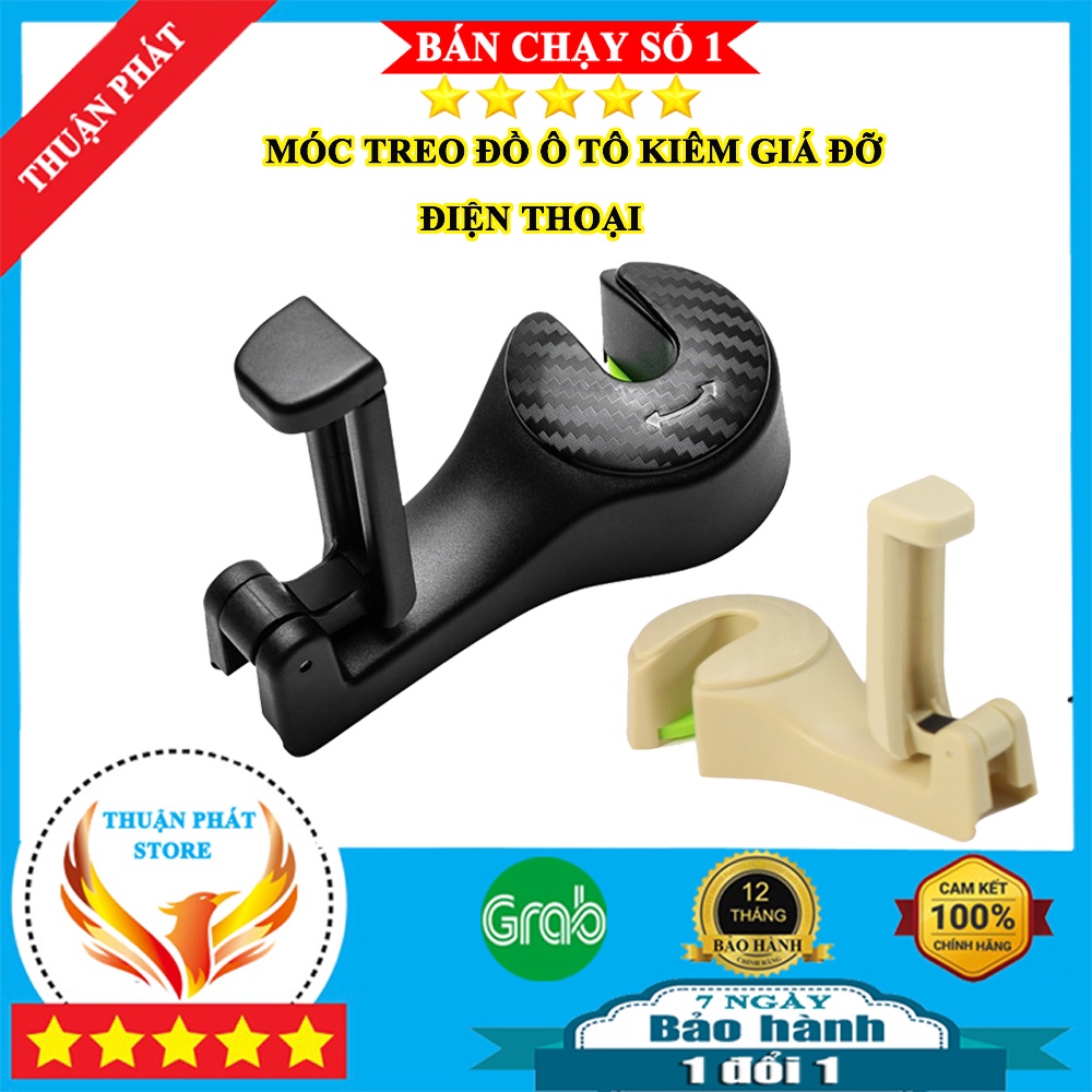 Móc treo đồ ô tô kiêm giá đỡ điện thoại 2 in 1 dành cho ô tô xe hơi chất liệu ABS cao cấp siêu bền sang trọng tiện lợi