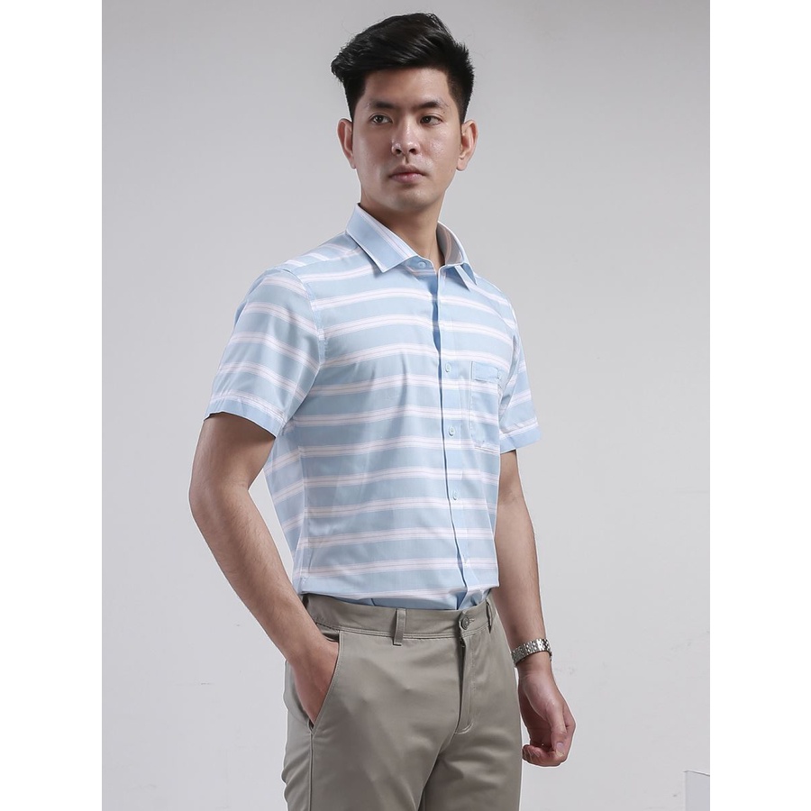 Áo sơ mi nam ngắn tay ARISTINO ASS077S8 tà bằng, dáng reguler fit, chắt modal sợi sồi, có túi ngực