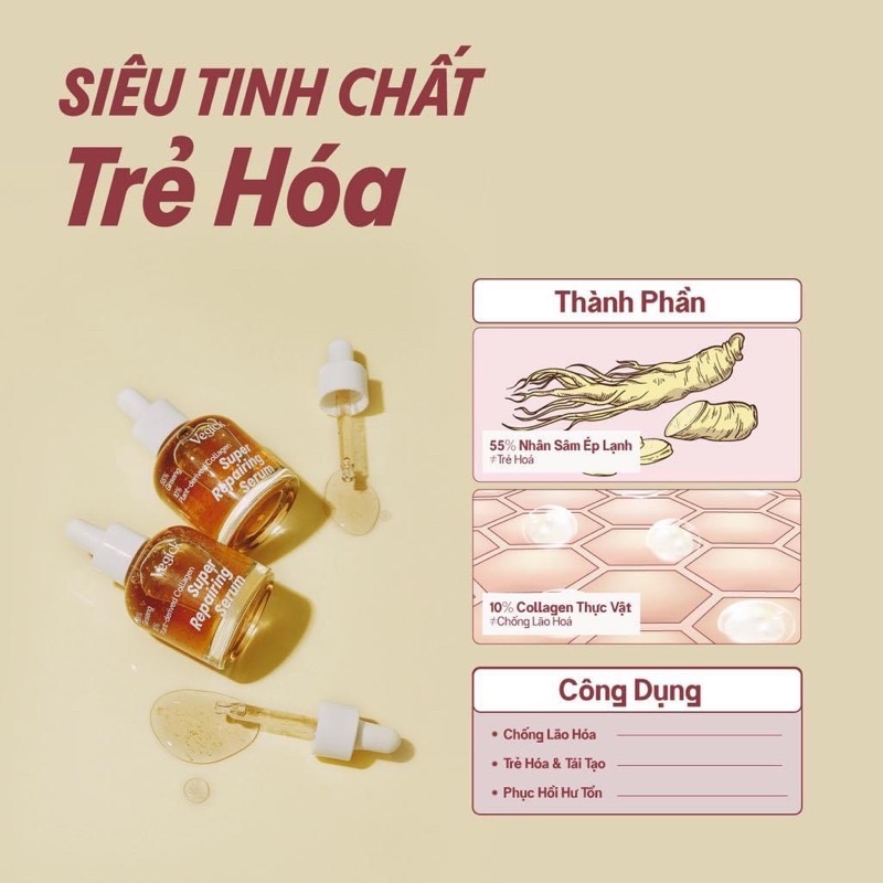 Tinh chất dưỡng da vegicks vegick dứa dưỡng trắng super whitening, cần tây phục hồi super calming và nhân sâm repairing