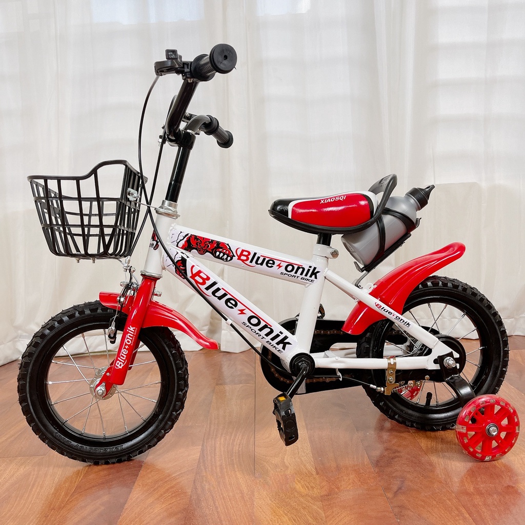 Xe đạp thể thao trẻ em size 12 inch/14 inch có giỏ và bình nước 9BABY màu đỏ