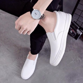 Slip on da nam | Giày lười da nam - Da PU màu trắng - Hàng fullbox